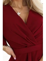 581-2 Dlouhé šaty JENNIFER s rozparkem na nohou, rukávy a výstřihem - BRONZOVÉ