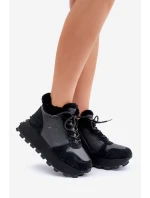 Kožené Sneakersy Kotníkové Dámské S Kožíškem Na Platformě Big Star OO274A329 Černé