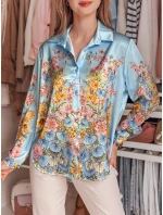 Dámská květovaná košile oversize BLOSSIVA modrá FashionStreet DY0466