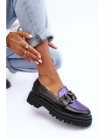 Dámské Loafersy Kožené na Plochém Podpatku Černá-Fialová Elkiza Dámské Loafersy Kožené na Plochém Podpatku Černá-Fialová Elkiza