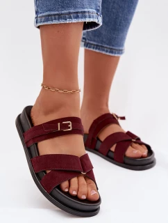 Dámské pantofle s pásky a zlatým přezkou Bordó Selorina