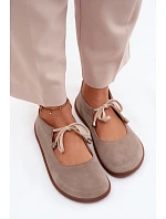 Kožené semišové baleríny Barefoot na šněrování Zazoo 021 Cappuccino