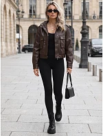 Dámská kožená bunda s kapucí, hnědá, FashionStreet TY5877 Dámská kožená bunda s kapucí, hnědá, FashionStreet TY5877
