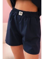 Dámský komplet s volánem – halenka s krátkým rukávem a šortky s gumičkou námořnická modř