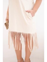 Dámské bavlněné šaty s výstřihem do V a třásněmi Plus size béžová