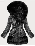 Černá dámská bunda ramoneska s kožešinovou podšívkou (b9736)