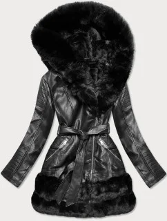 Černá dámská bunda ramoneska s kožešinovou podšívkou (b9736)