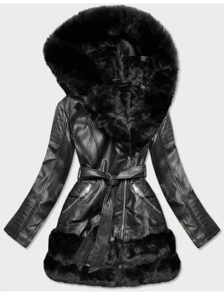 Černá dámská bunda ramoneska s kožešinovou podšívkou (b9736)