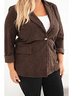 Dámské sako Plus Size manšestrové s klopami a kapsami hnědá