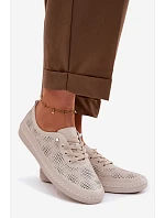 Kožené Ažurové Dámské Polobotky LR61-7083 Béžové Kožené Ažurové Dámské Polobotky LR61-7083 Béžové