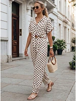 Dámská lyocellová halenka s vázáním v béžové barvě s hráškem FashionStreet RY2929