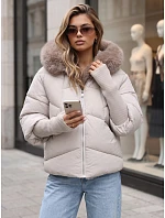 Dámská zimní prošívaná bunda s kožešinou, šedá, FashionStreet TY5986