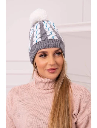 Dámská čepice s bambulí Rozalia K323 bílá+šedá Dámská čepice s bambulí Rozalia K323 bílá+šedá