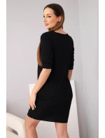 Dámské bavlněné šaty s 3/4 rukávem a kapsami černá