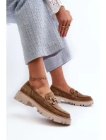 Dámské semišové mokasíny s ozdobou D&A TW117 hnědé