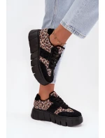 Semišové zateplené dámské tenisky na masivní platformě Vinceza 66841 Panterka Černé