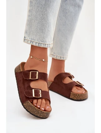 Dámské pantofle na korkové platformě se zlatými sponami Tovessa