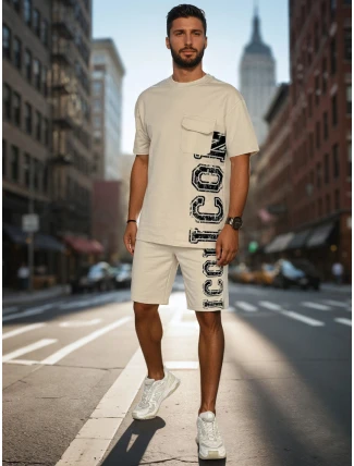 Pánský khaki komplet s potiskem FashionStreet AX0801