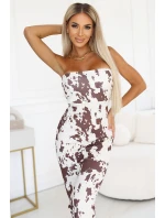 611-1 SAVANNAH přiléhavé šaty na ramínka - hnědobílý boho vzor