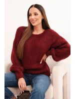 Svetr dámský s hrubým pletem z vlny a dlouhým rukávem bordó