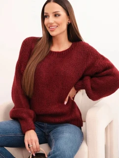 Svetr dámský s hrubým pletem z vlny a dlouhým rukávem bordó