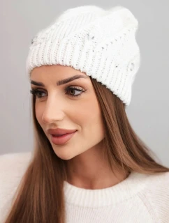 Dámská zimní čepice z vlny s ozdobnými krystaly K461 bílá