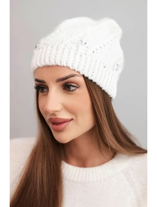 Dámská zimní čepice z vlny s ozdobnými krystaly K461 bílá