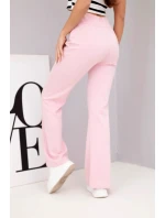 Dámské kalhoty máslíčko s rozšiřující nohavicí světle růžové