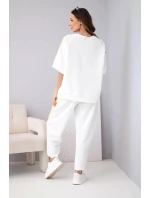 Dámský komplet máslový z viskózy mikina a kalhoty s lampasy bílý