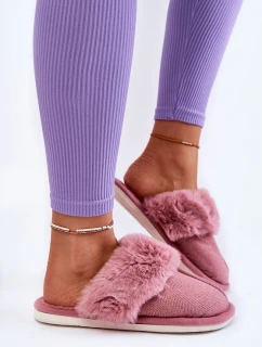 Dámské zateplené pantofle s kožíškem Tmavě růžové Franco