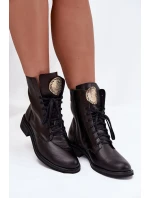 Dámské kotníkové boty Zazoo na plochém podpatku se zlatým detailem – černé