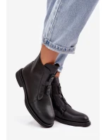 Dámské zateplené kožené kotníkové boty D&A – černé