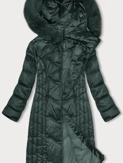 Tmavě zelená dlouhá vypasovaná dámská zimní bunda S'west (B8201-10)