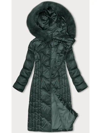 Tmavě zelená dlouhá vypasovaná dámská zimní bunda S'west (B8201-10)