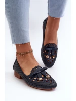 Dámské lodičky s vyřezávanými detaily a mašlí tmavě modré Nestavia