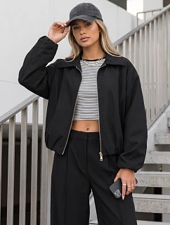 Krátká dámská mezisezónní bunda typu bomber bez kapuce, černá, FashionStreet TY5958
