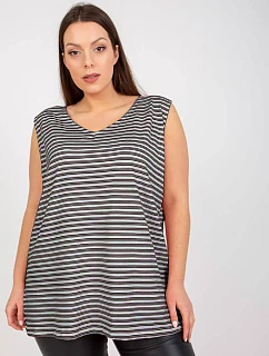 Bavlněný pruhovaný top plus size tmavě modro-bílý (7952)
