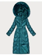 Klasický prošívaný kabát v mořské barvě s kapucí Minority (T3-2620#-56)