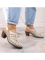 Kožené sandály na podpatku Rieker W RKR49B beige