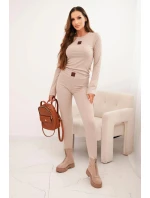 Dámská bavlněná souprava s dlouhým rukávem a legínami béžová