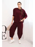Dámský komplet teplákový z silnějšího materiálu se širokými nohavicemi bordový