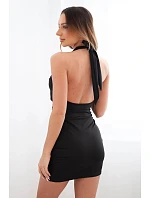 Dámské zavinovací šaty s řasením a ozdobnou přezkou černá