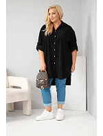Dámská košile Plus Size z viskózy manšestrová s připínacími rukávy černá Dámská košile Plus Size z viskózy manšestrová s připínacími rukávy černá