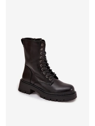 Botky workery dámské z eko kůže – černé Calesia