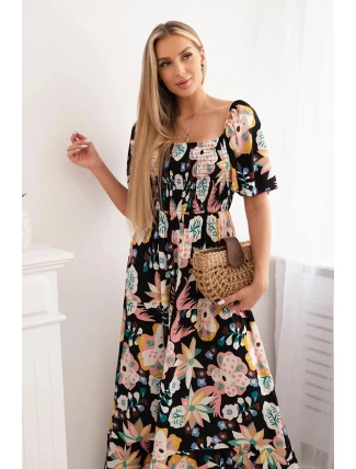 Viskózové šaty s volánkovým výstřihem 29477 černé - Kesi Viskózové šaty s volánkovým výstřihem 29477 černé - Kesi