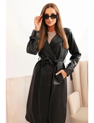 Dámský kabát z eko kůže  4467 Černá - K-Fashion