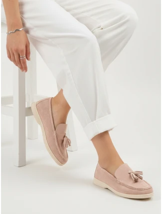 Dámské semišové mokasíny s chokery růžové FashionStreet ZY1362