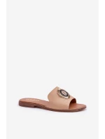 Kožené Pantofle S Dekorací Na Plochém Podpatku Béžové Lewski 3047/O