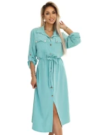 531-2 Midi košilka se zlatými knoflíky a vázáním - MINT