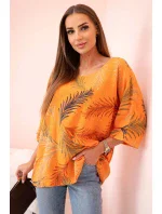 Dámská bavlněná halenka s lístky s ohrnovacími rukávy pomeranč
